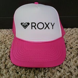 Roxy Womens Trucker Hat Pink White Baseball Ball Cap Logo Mesh Adjustable